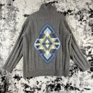Vintage Express Hand‎ Knitted Sweater Womens Size Medium Shetland Wool Geometric